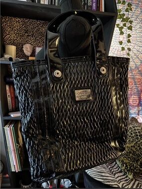 GUESS Black Woven Patent Tote